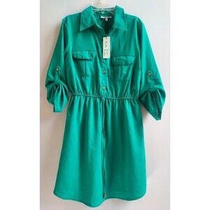 NWT Ladies MPH Collection Kelly Green Button Up 3/4 Sleeve Dress Size Large
